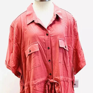 NWT CROFT & BARROW Women Short Sleeve Pullover Collared Draw String Dress Sz 4X